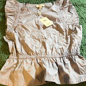 Free Assembly Light Gray Ruffle Dress with Orange Dot Print